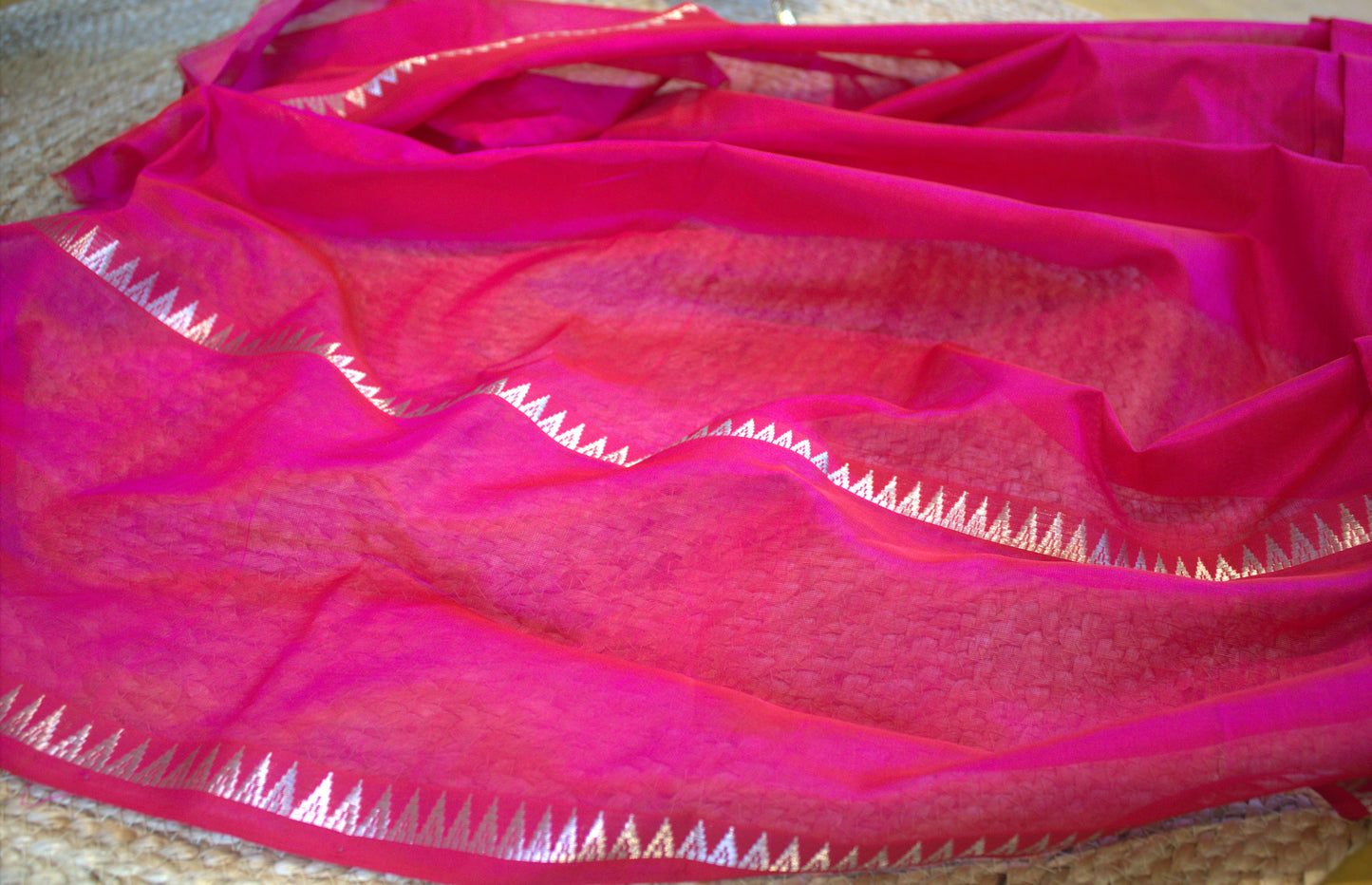 Mangalgiri Pink silk cotton Gap border with running blouse