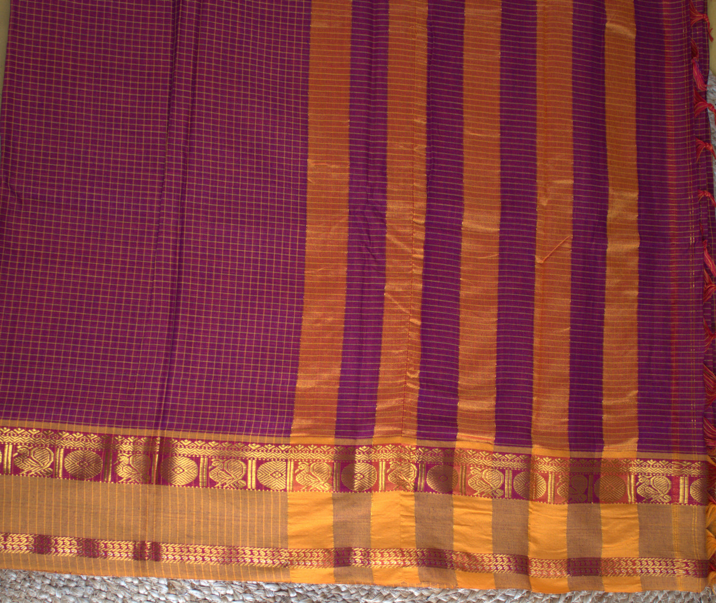 Narayanpet cotton Purple saree with Ganga Jamuna border and running blouse