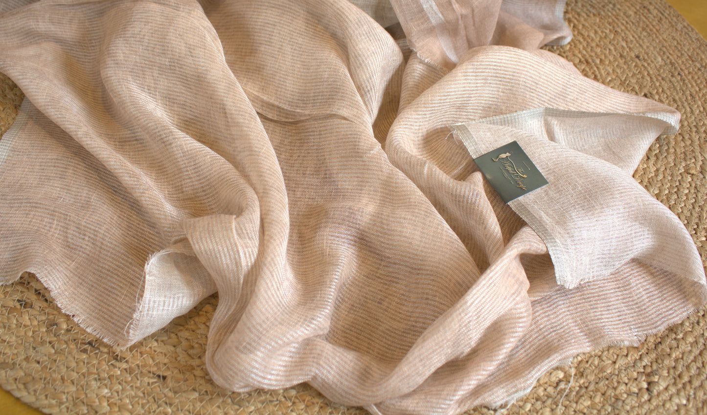 Pure Linen Light brown saree with prints and attached blouse