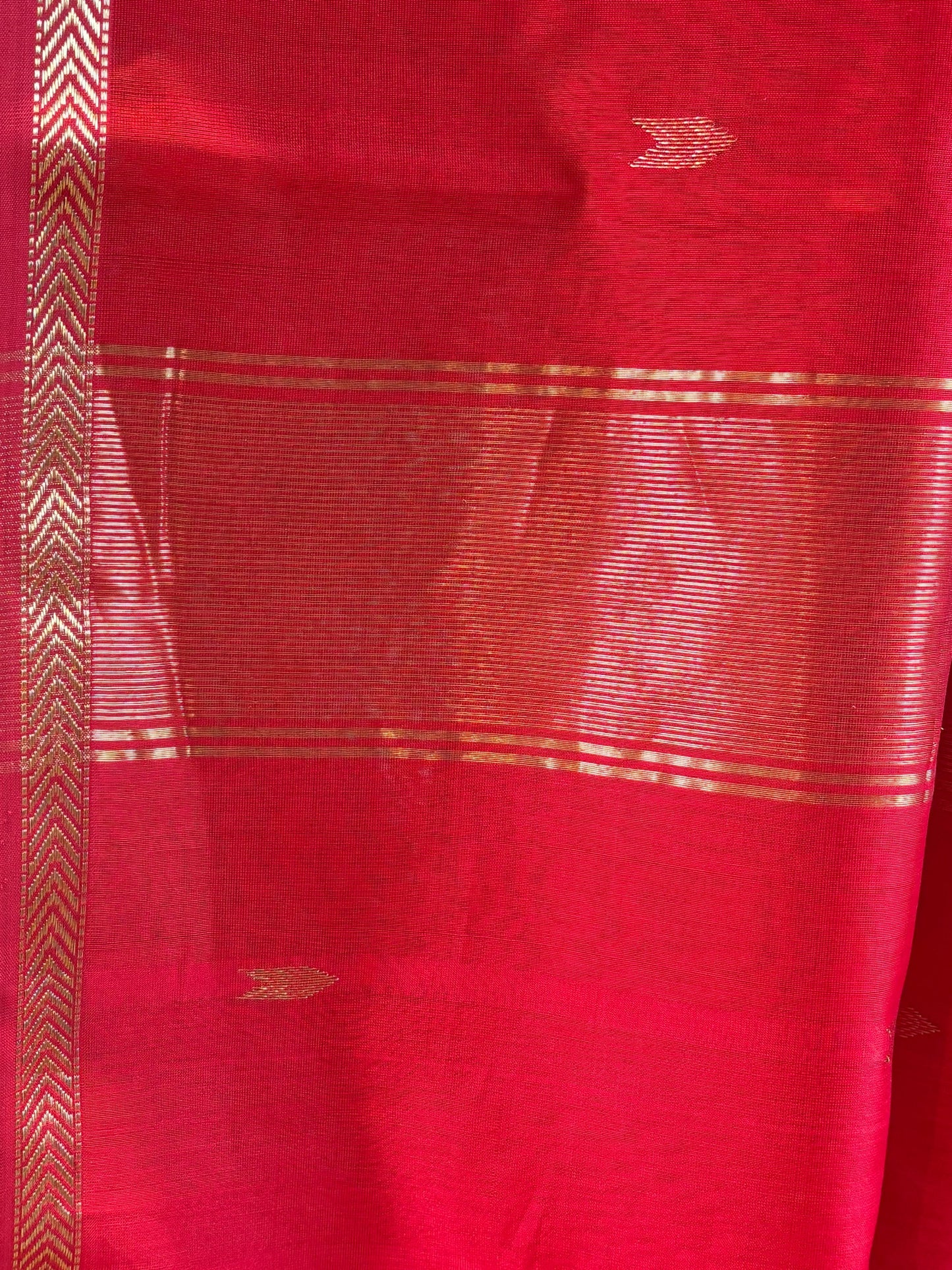 Maheswari Silk Saree Red with small zari border and running blouse