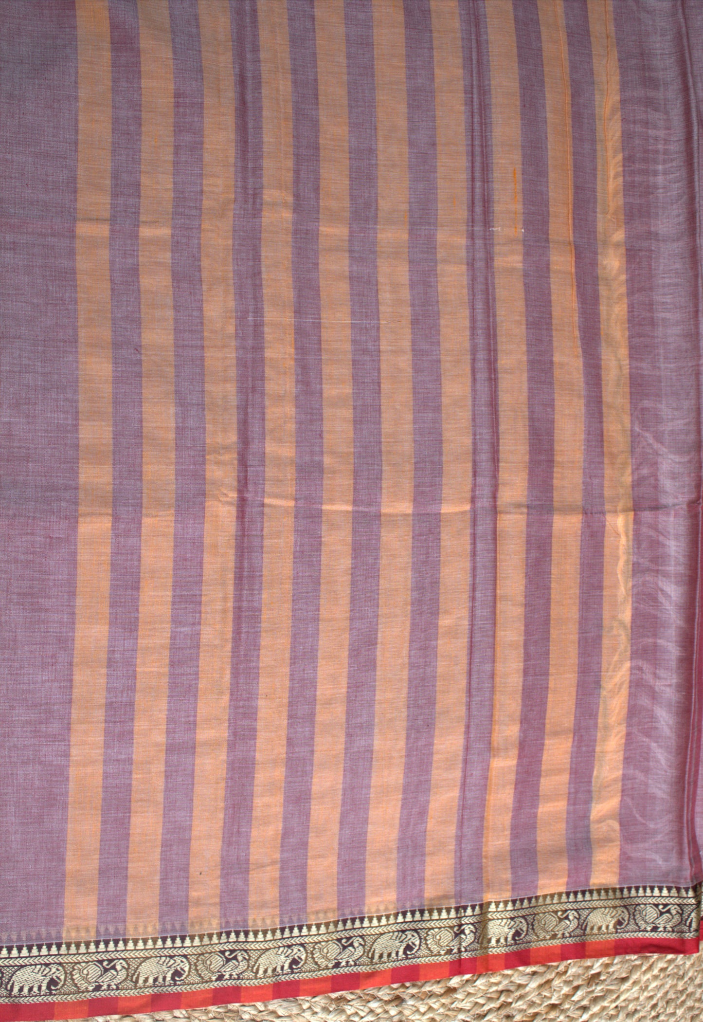 Narayanpet cotton Rosy brown saree with red small border and running blouse