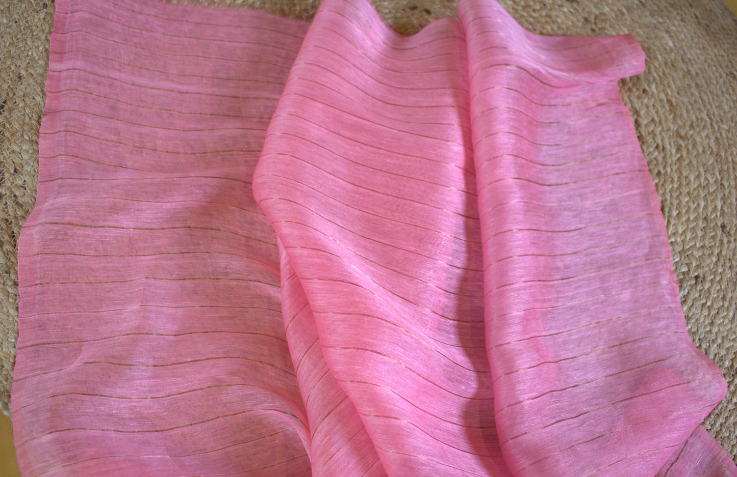 Silk Linen Pink saree with Muslin pallu and running blouse