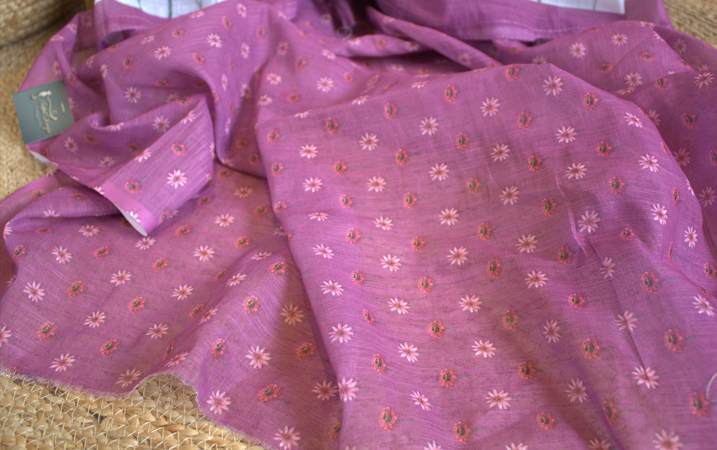 Cotton White saree with hand embroidery and Purple print blouse