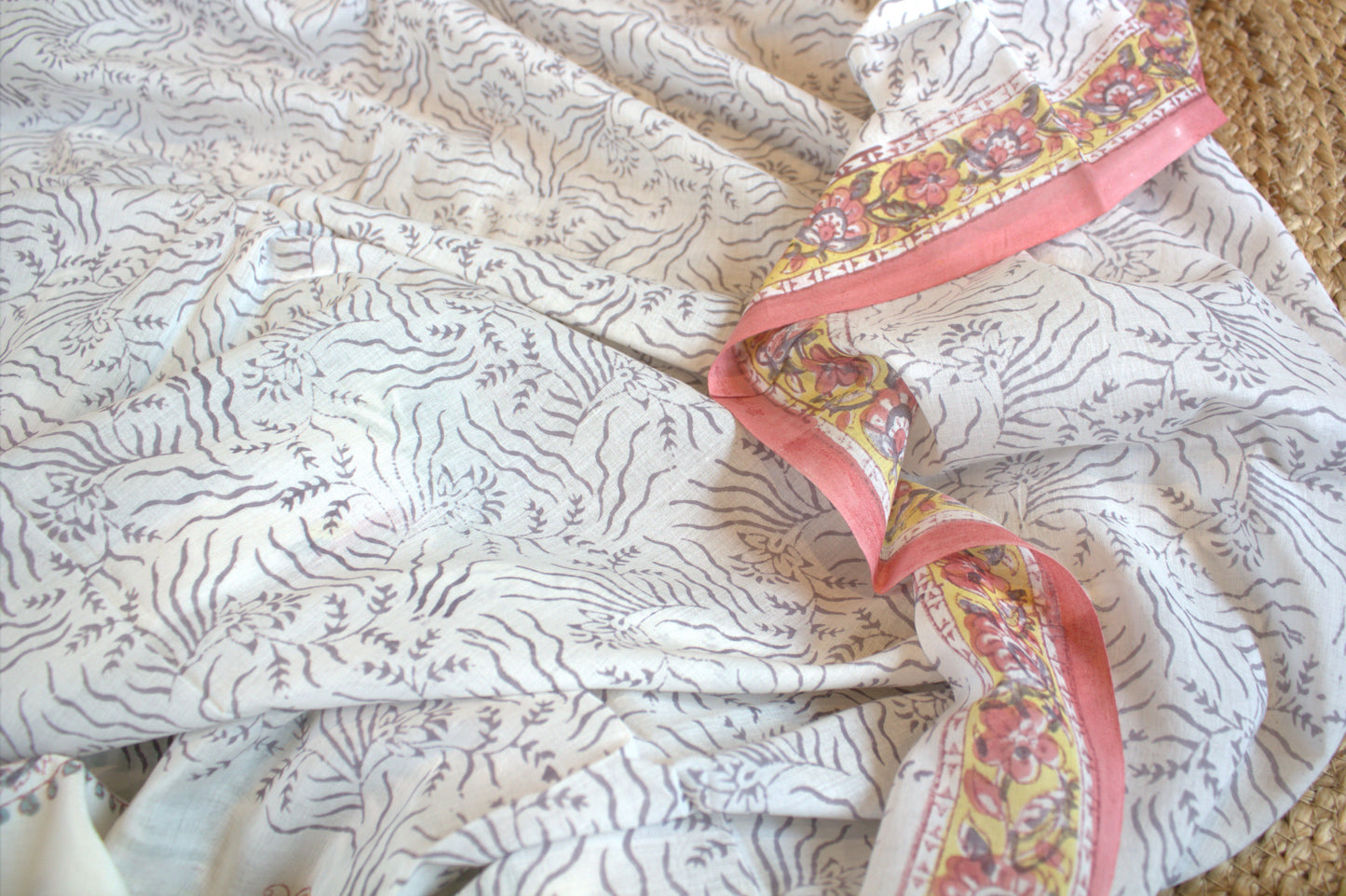 Mul cotton White Saree Sanganeri print