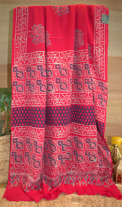 Mul cotton Red Saree Napthol Print