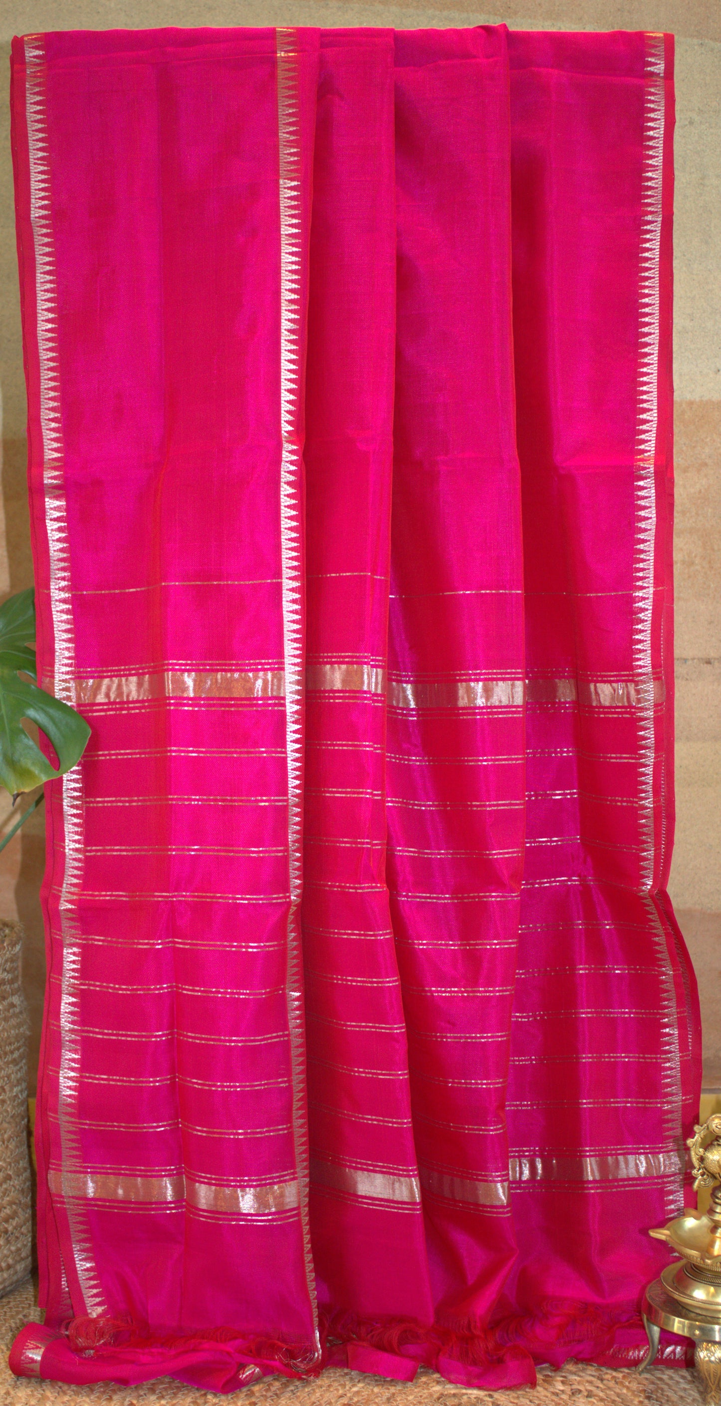 Mangalgiri Pink silk cotton Gap border with running blouse