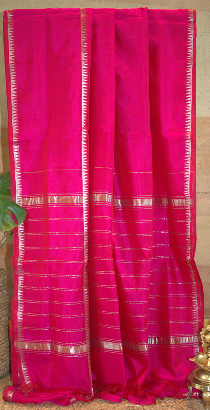 Mangalgiri Pink silk cotton Gap border with running blouse