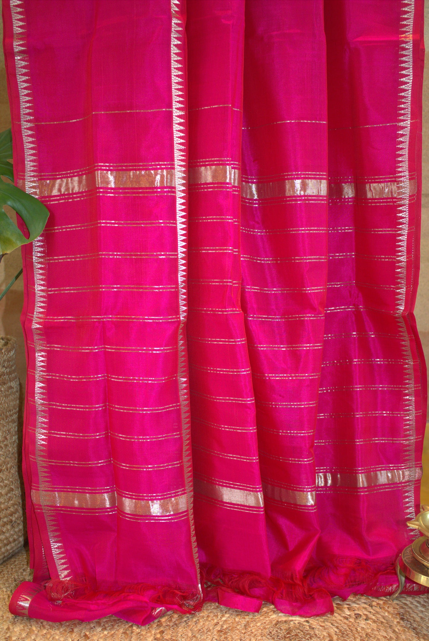 Mangalgiri Pink silk cotton Gap border with running blouse