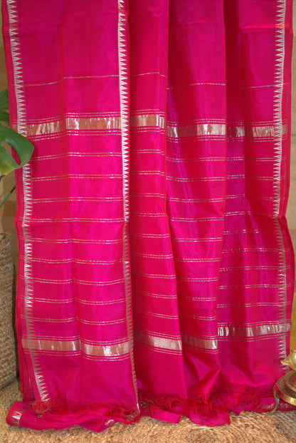 Mangalgiri Pink silk cotton Gap border with running blouse