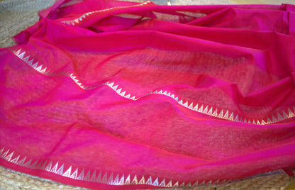 Mangalgiri Pink silk cotton Gap border with running blouse