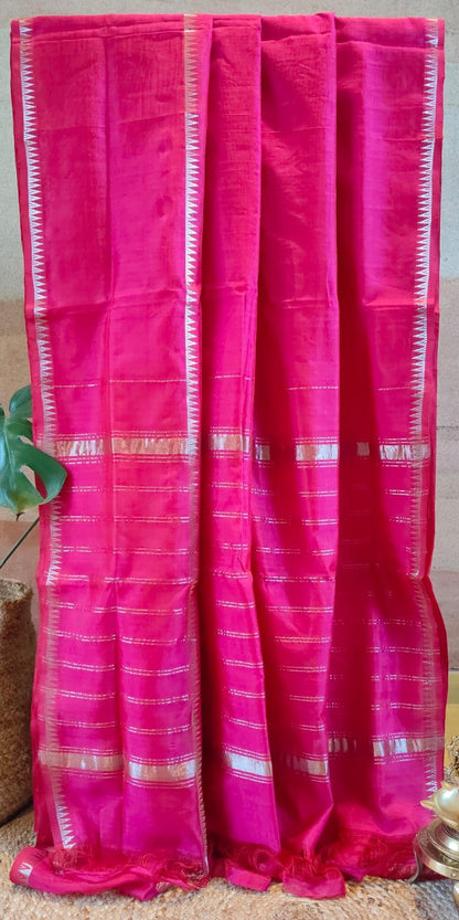 Mangalgiri Pink silk cotton Gap border with running blouse