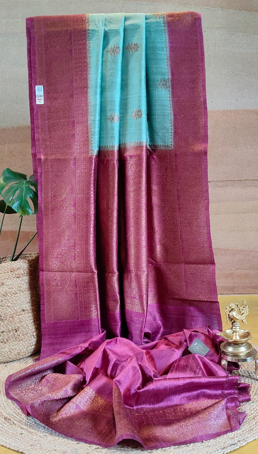 Sage and Wine Pure Banarasi Raw Tussar Silk Saree