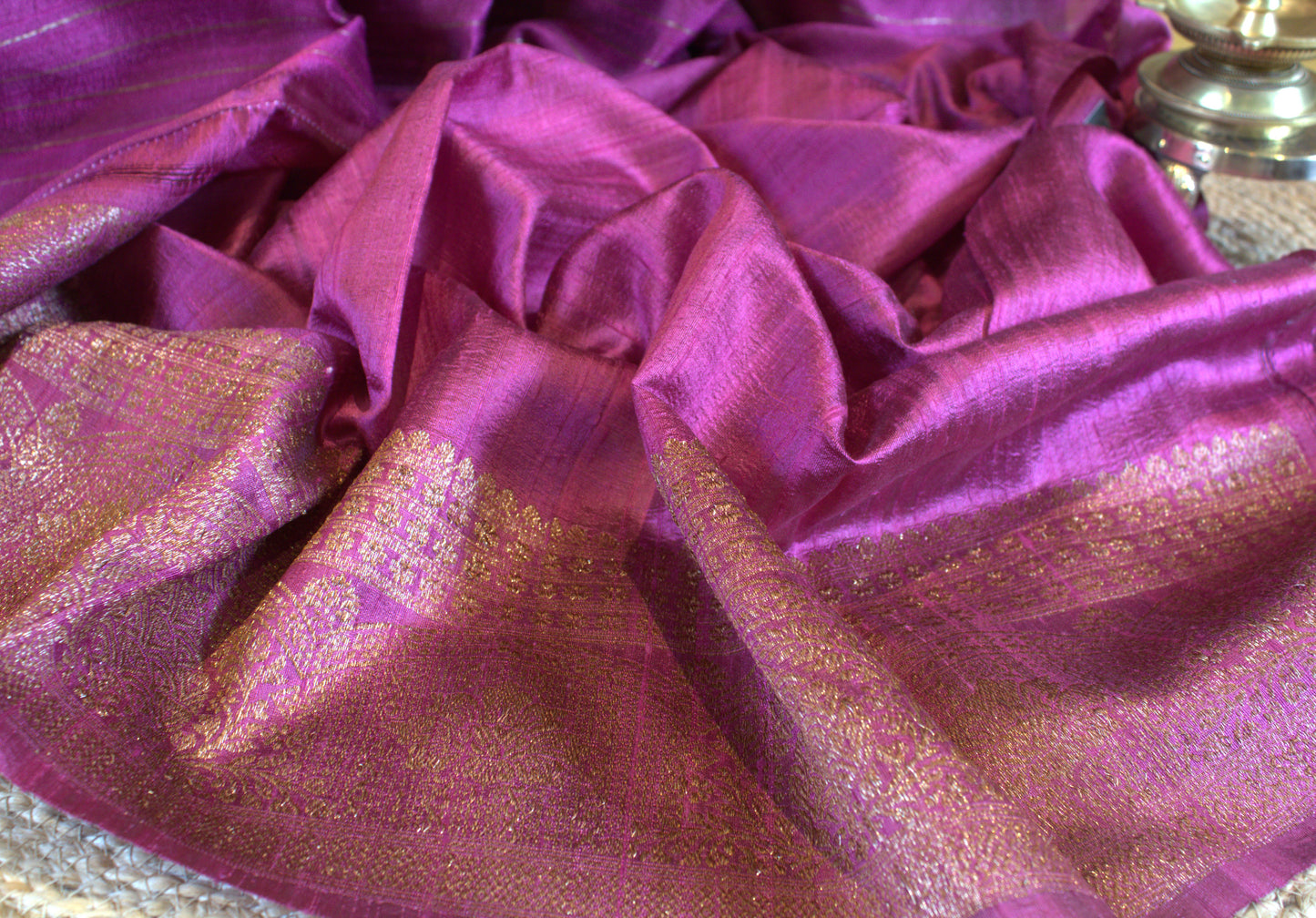 Sage and Wine Pure Banarasi Raw Tussar Silk Saree