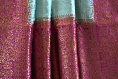 Sage and Wine Pure Banarasi Raw Tussar Silk Saree