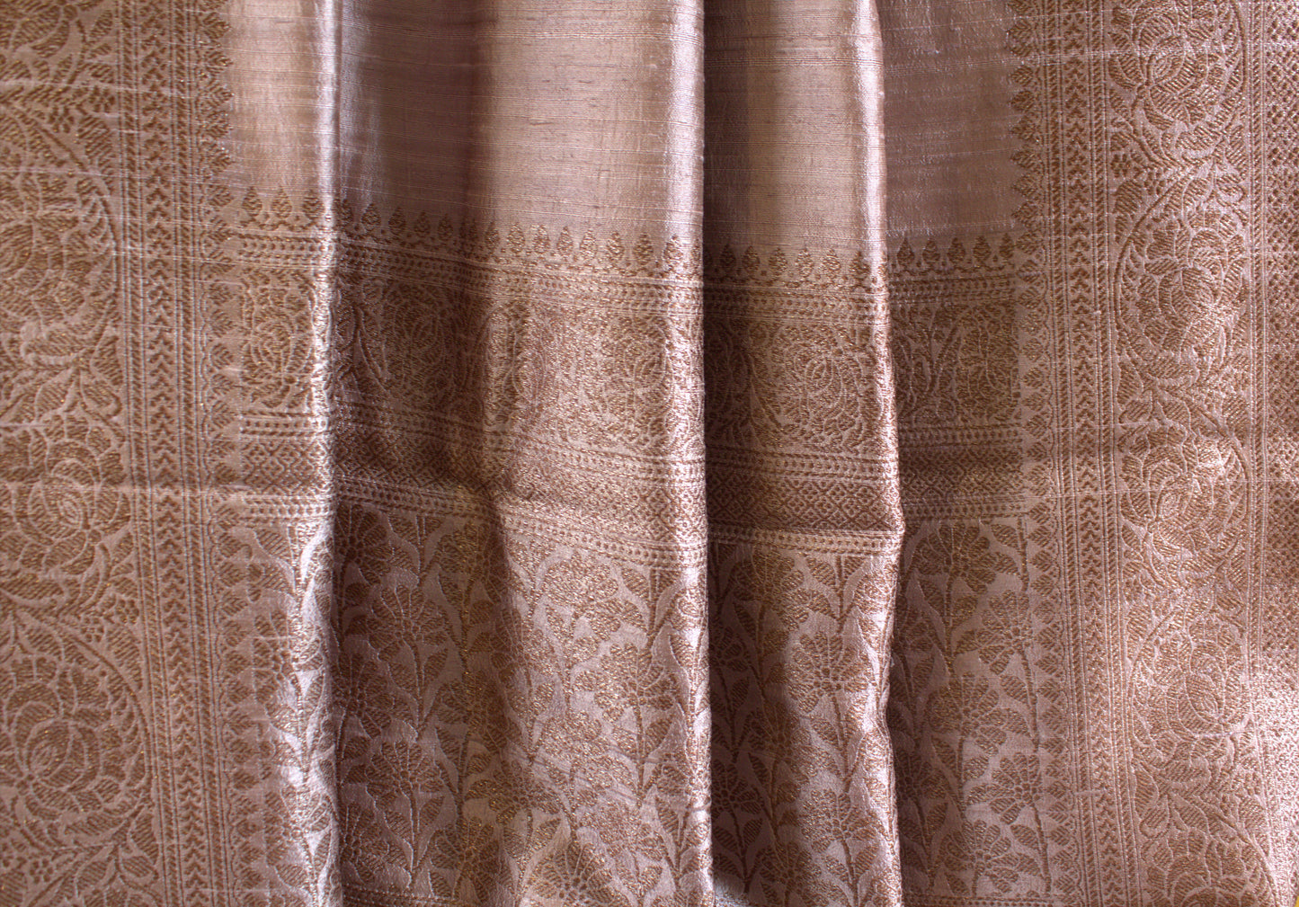Onion and Dark Wine Pure Banarasi Raw Tussar Silk Saree