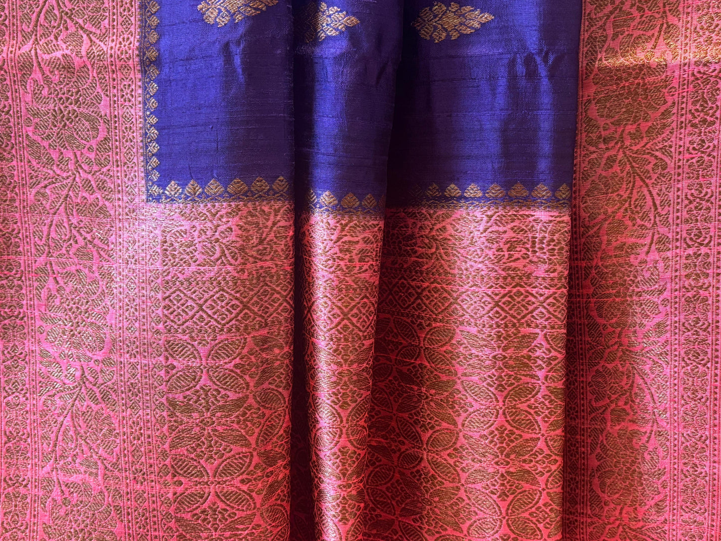 Purple and Peach Pure Banarasi Raw Tussar Silk Saree