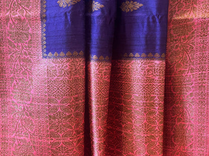 Purple and Peach Pure Banarasi Raw Tussar Silk Saree