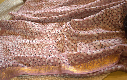 Maheshwari cotton Black saree with hand block printed zari border and contrast blouse