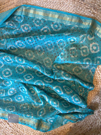 Maheshwari silk Black saree with hand block printed zari border and contrast blouse