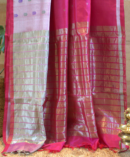 Pure Mangalgiri Pink silk cotton with butti border and running blouse