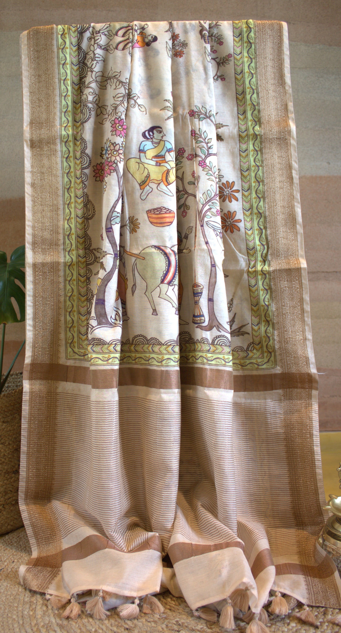 Chanderi viscos saree with beautiful pichwai print and printed blouse