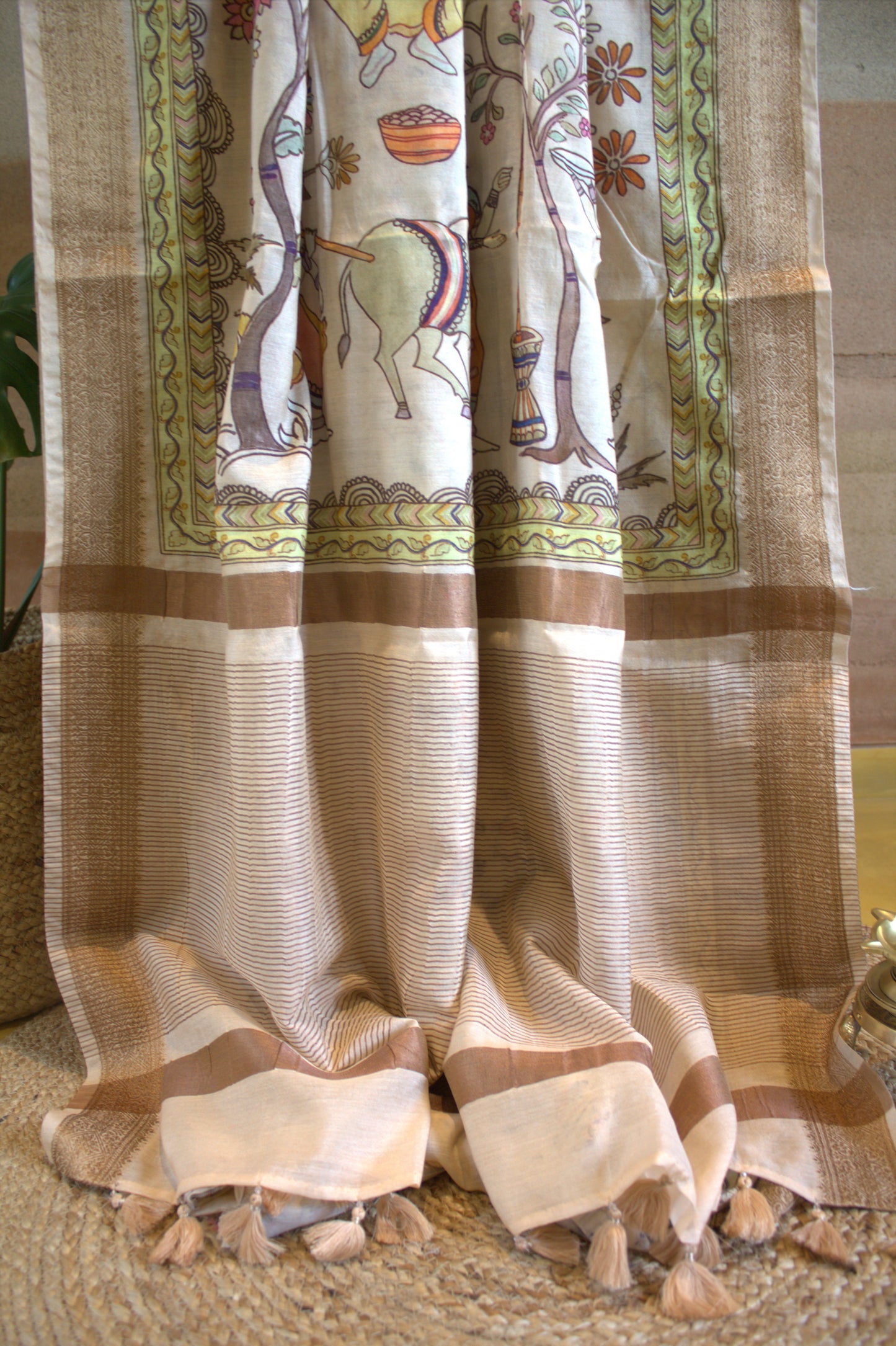 Chanderi viscos saree with beautiful pichwai print and printed blouse