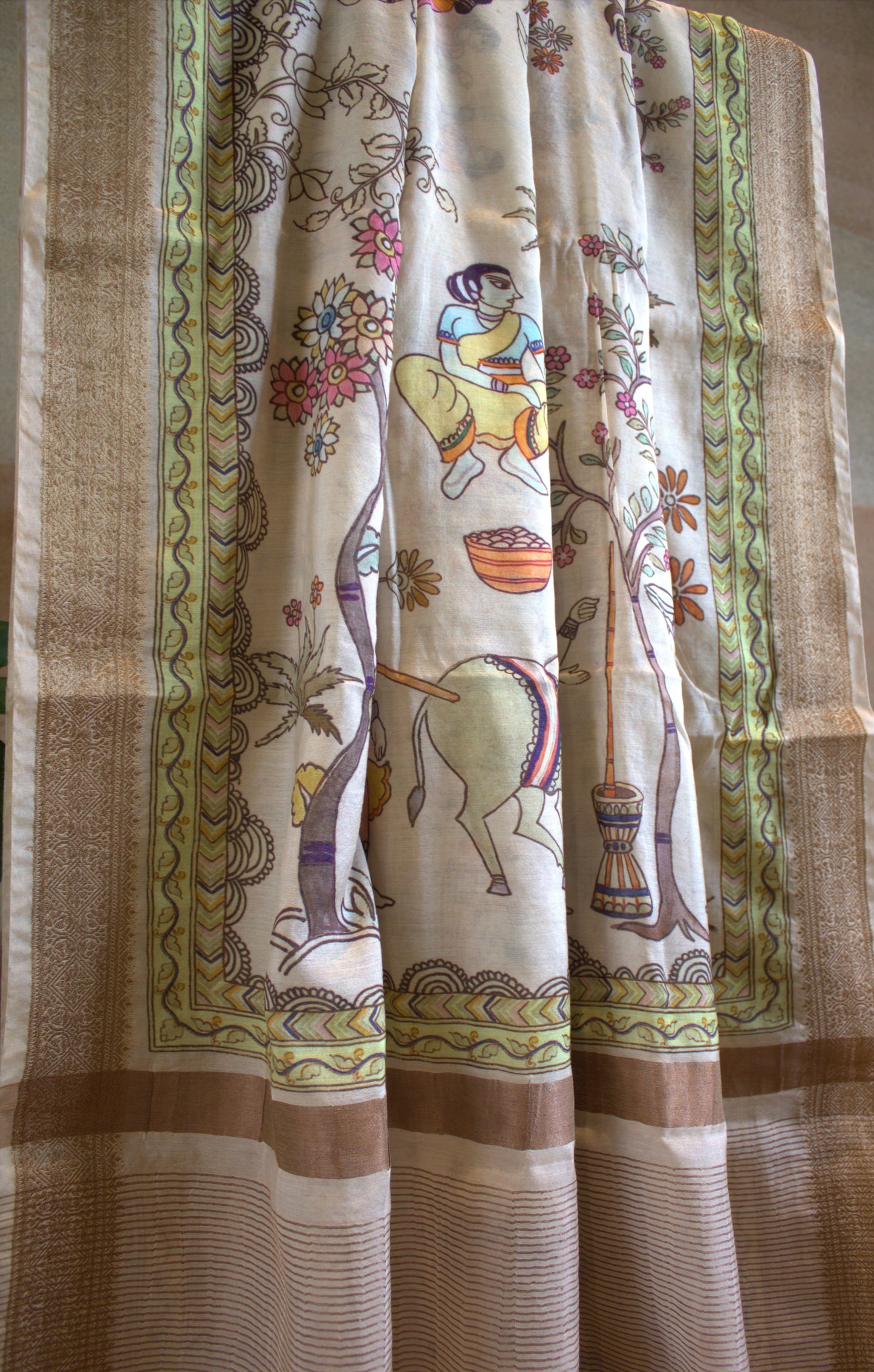 Chanderi viscos saree with beautiful pichwai print and printed blouse