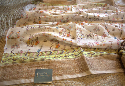 Chanderi viscos saree with beautiful pichwai print and printed blouse