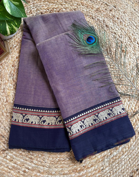 Narayanpet cotton Purple and Blue double shade saree with running blouse