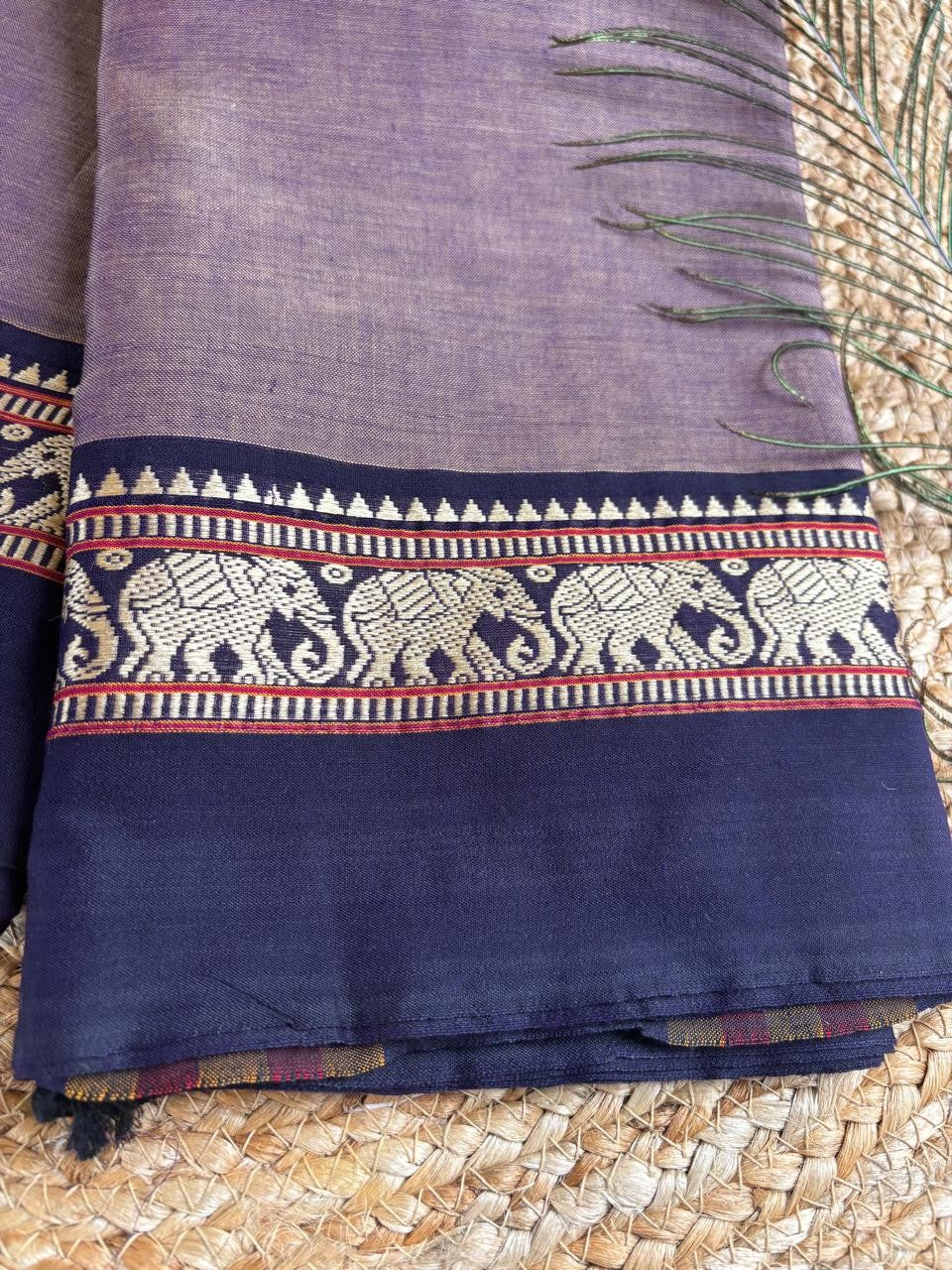 Narayanpet cotton Purple and Blue double shade saree with running blouse