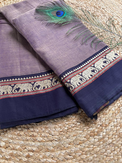 Narayanpet cotton Purple and Blue double shade saree with running blouse
