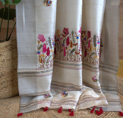 Semi Tussar silk saree with hand embroidery and running blouse
