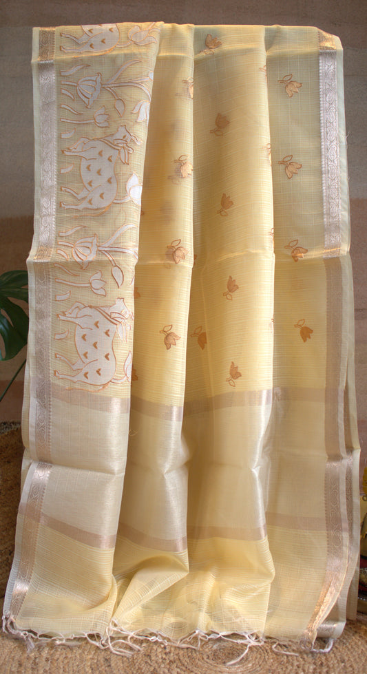 Kota Yellow saree with zari border and running blouse