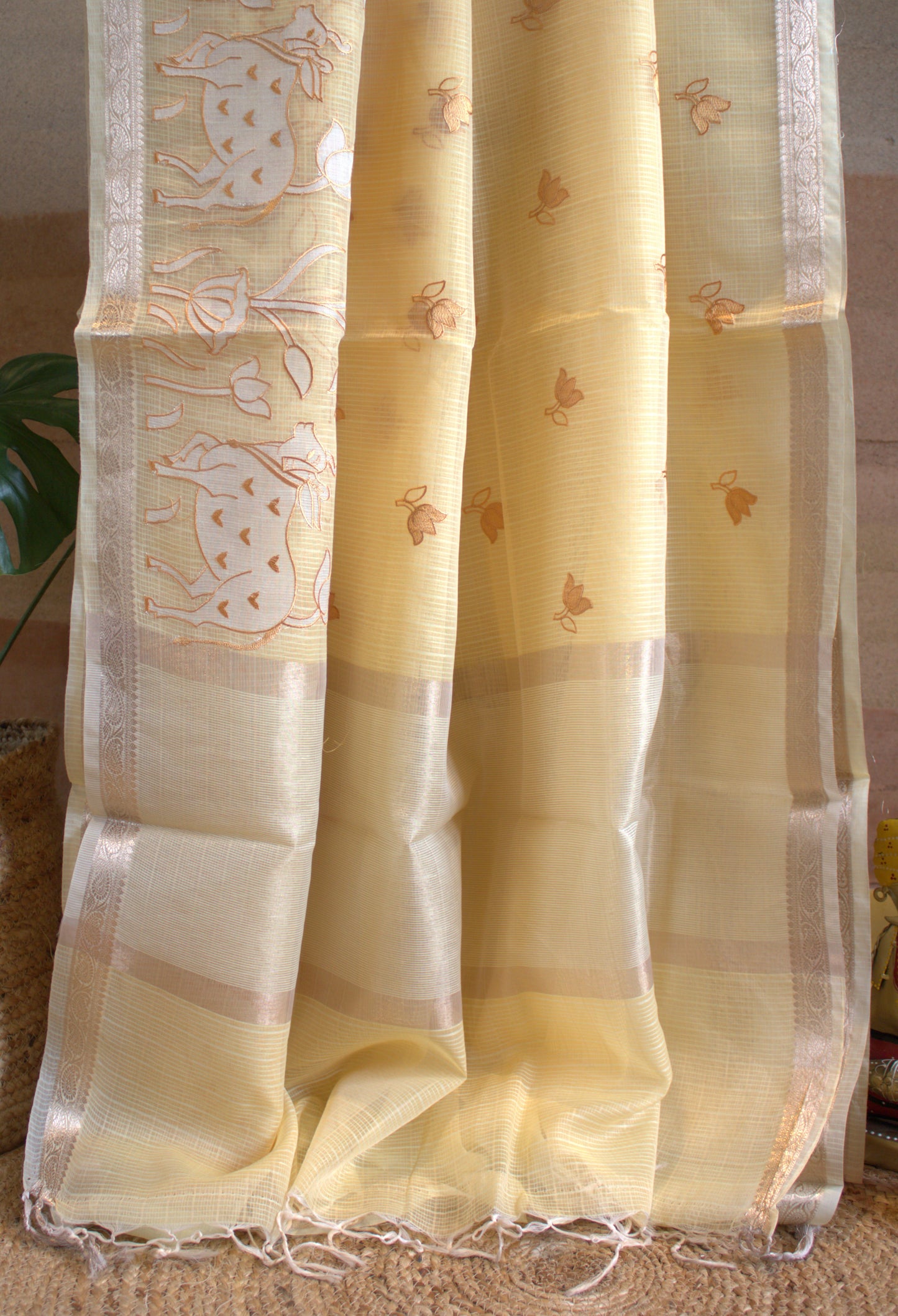 Kota Yellow saree with zari border and running blouse