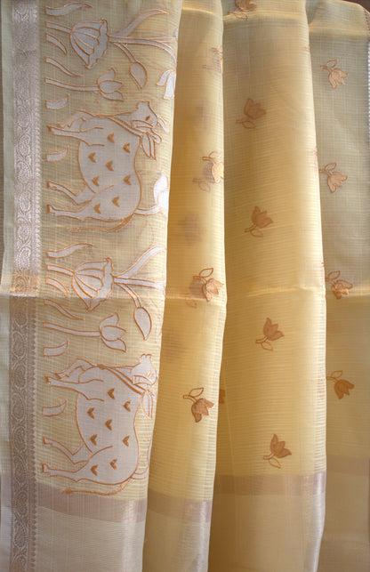 Kota Yellow saree with zari border and running blouse