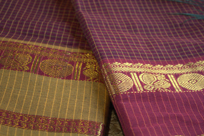 Narayanpet cotton Brown saree with Ganga Jamuna border with running blouse