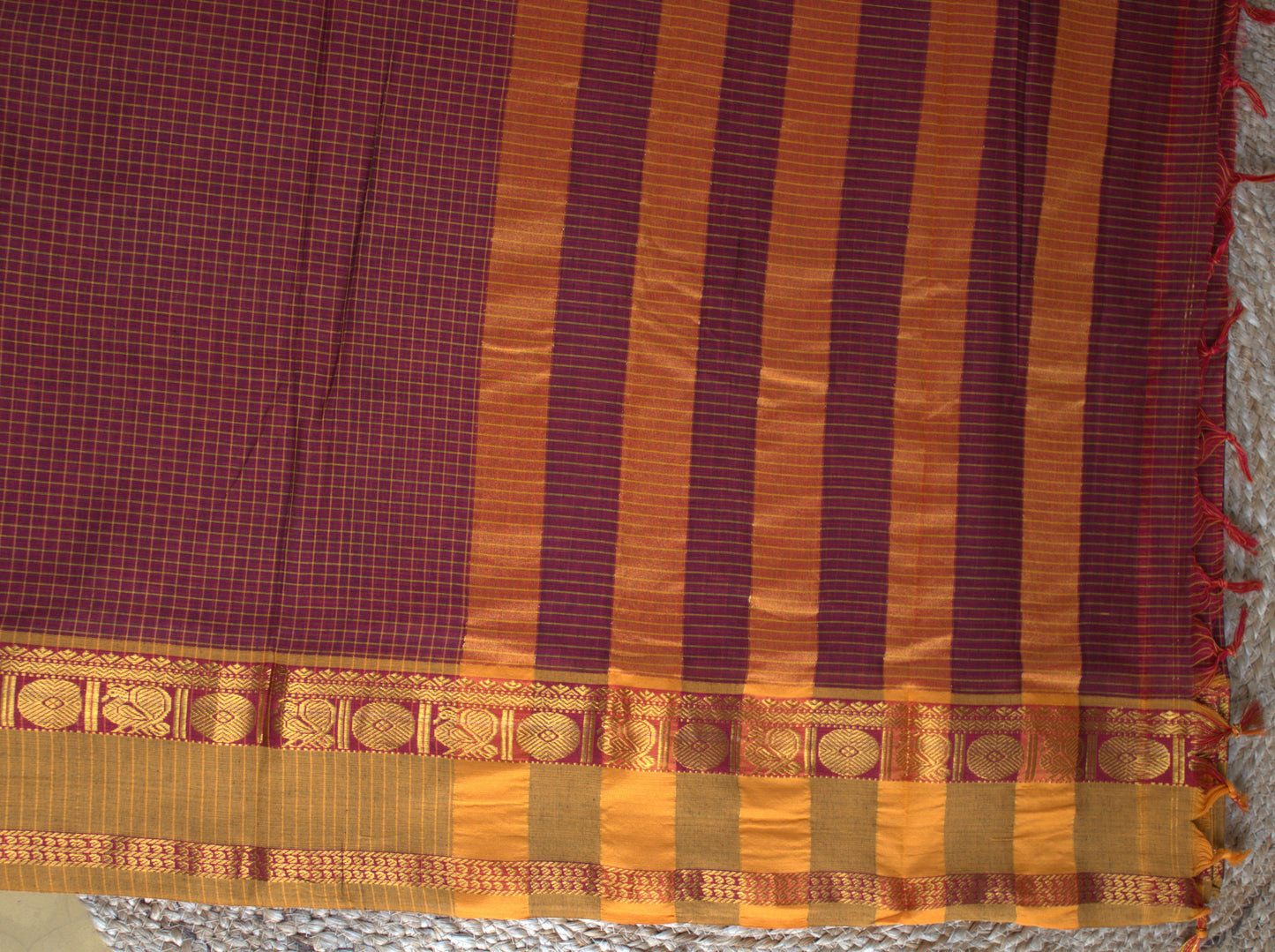 Narayanpet cotton Brown saree with Ganga Jamuna border with running blouse
