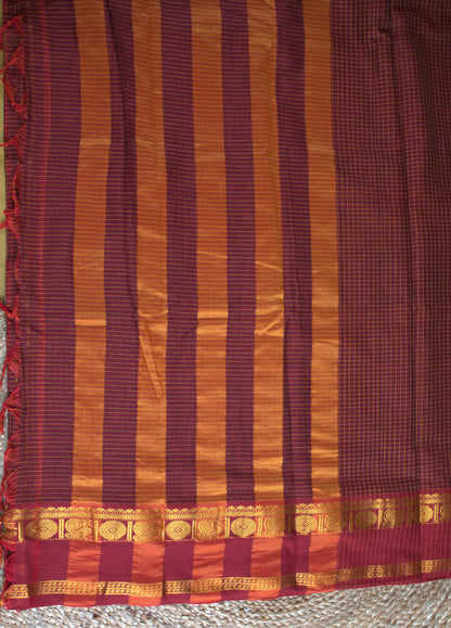 Narayanpet cotton Brown saree with Ganga Jamuna border with running blouse