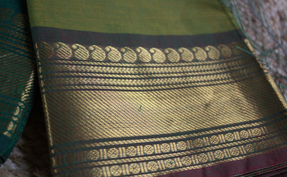 Chettinad cotton Green saree with Ganga Jamuna border (without blouse)