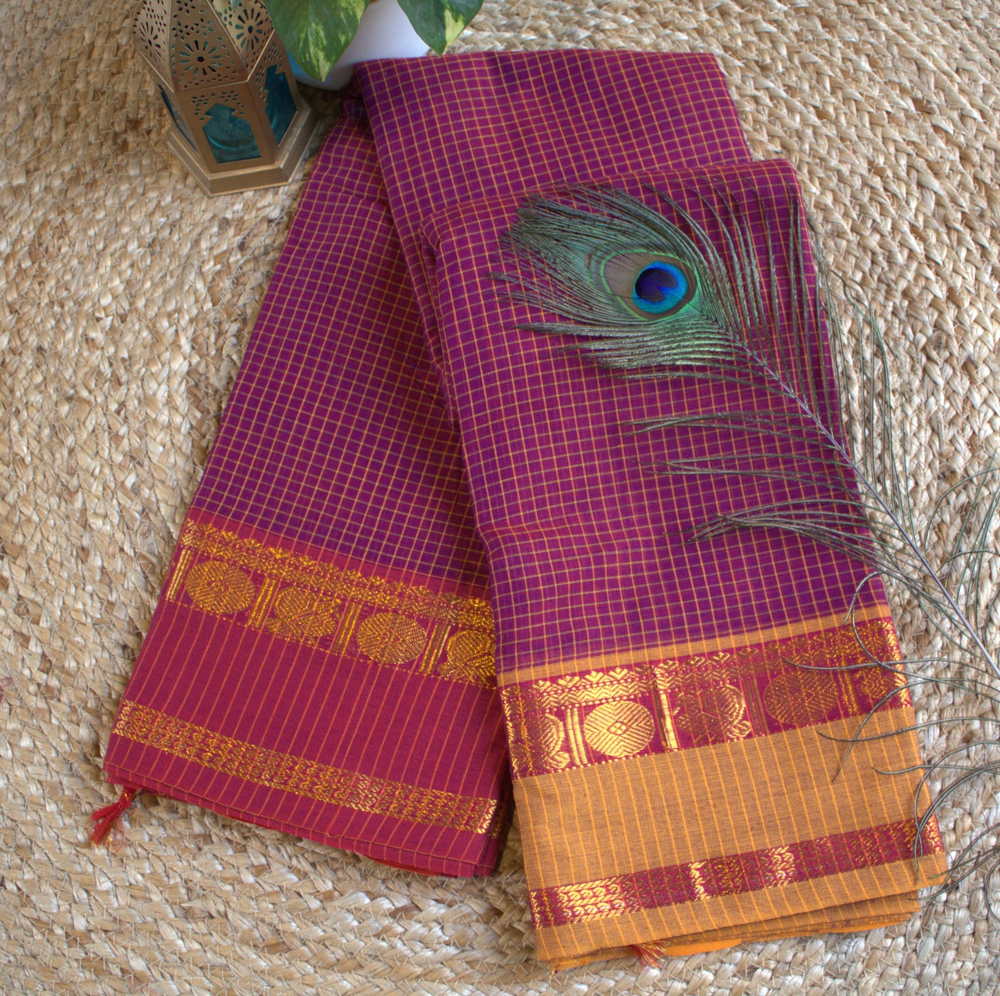 Narayanpet cotton Purple saree with Ganga Jamuna border and running blouse