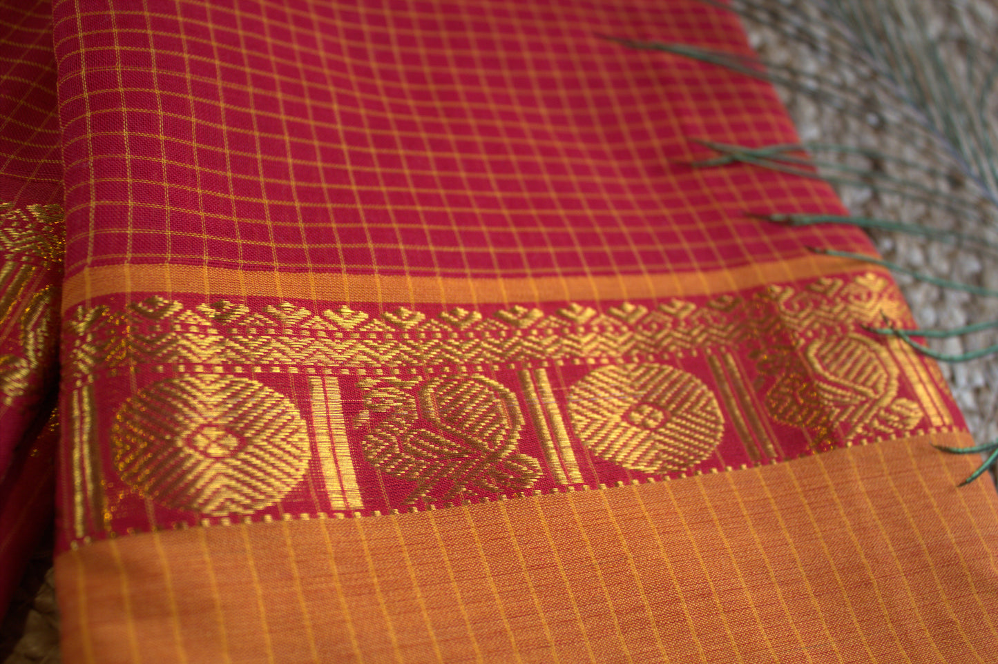 Narayanpet cotton Red saree with Ganga Jamuna border and running blouse
