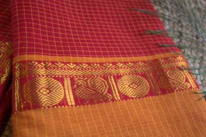 Narayanpet cotton Red saree with Ganga Jamuna border and running blouse