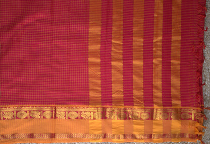 Narayanpet cotton Red saree with Ganga Jamuna border and running blouse
