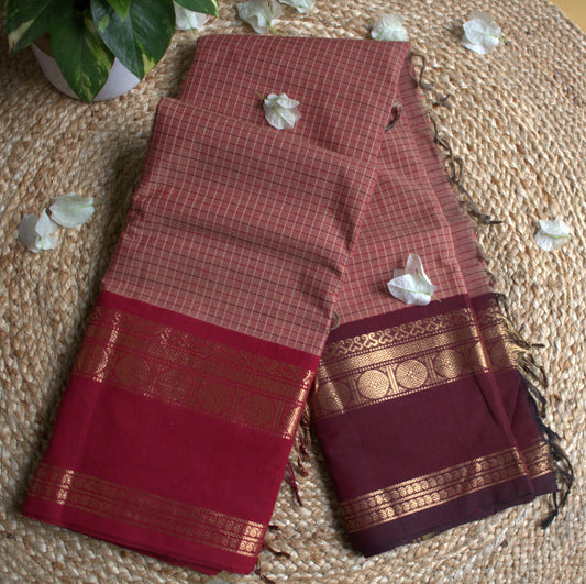 Kanchi cotton Light Brown with ganga jamuna border and running blouse