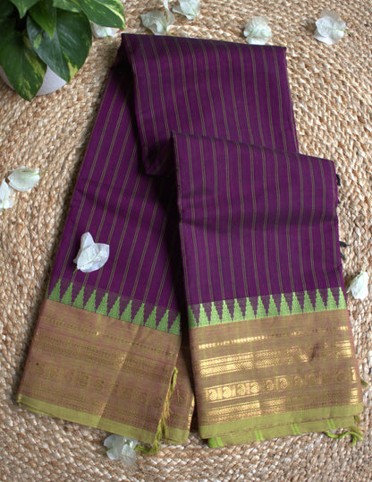 Kanchi cotton Purple with Green temple border and running blouse