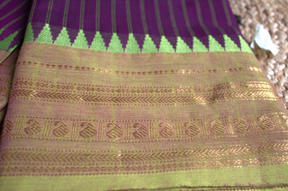 Kanchi cotton Purple with Green temple border and running blouse