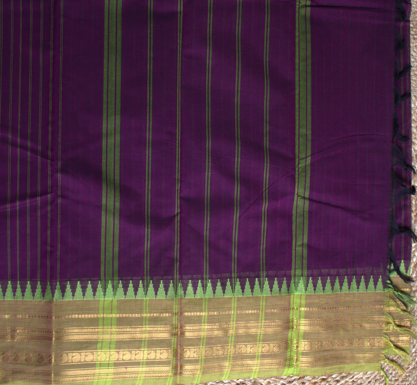 Kanchi cotton Purple with Green temple border and running blouse