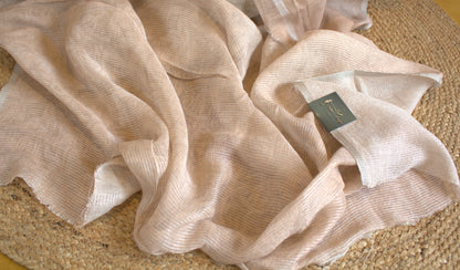 Pure Linen Light brown saree with prints and attached blouse