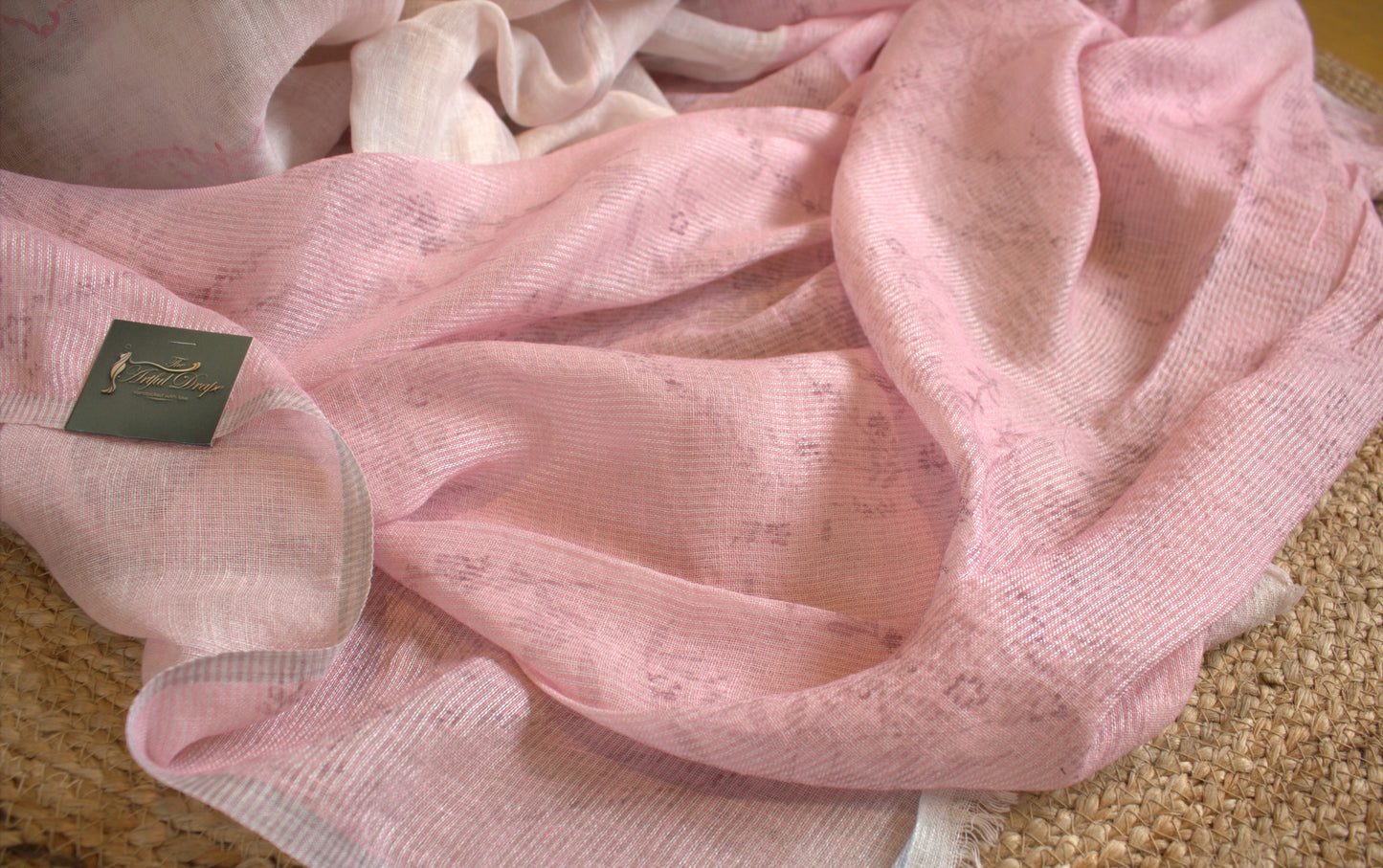 Pure Linen Pink saree with prints and attached blouse