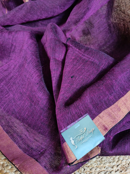 Pure Linen Purple saree with tulip weaving and running blouse